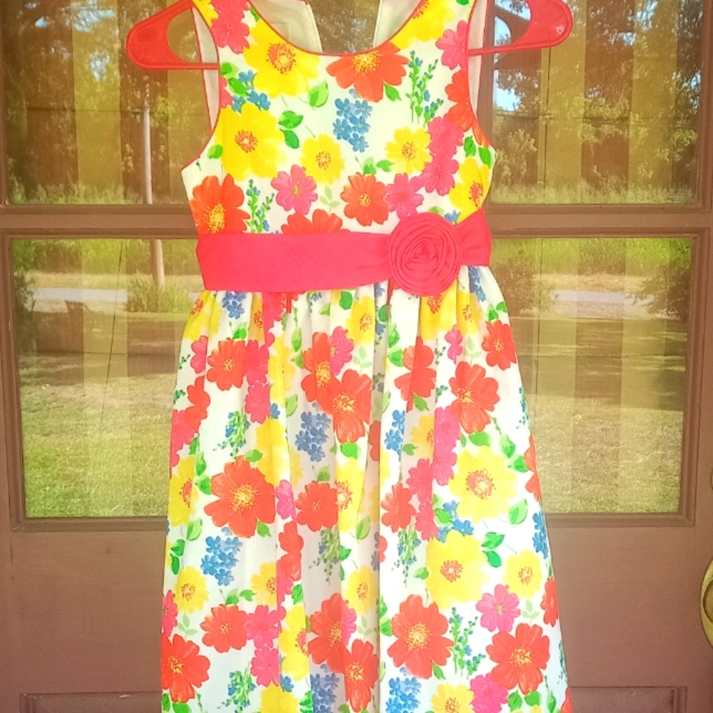 American Princess Girls size 7 Red/Yellow Floral Dress